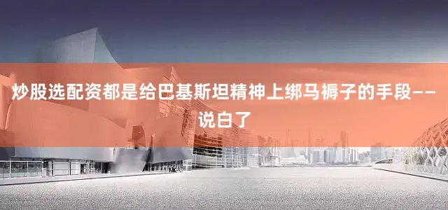炒股选配资都是给巴基斯坦精神上绑马褥子的手段——说白了